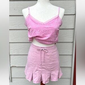 Express Y2K pink pleated mini skirt